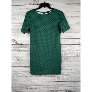 Banana Republic Dress Womens XS Green Geometric Knit Sheath Short Sleeve Office